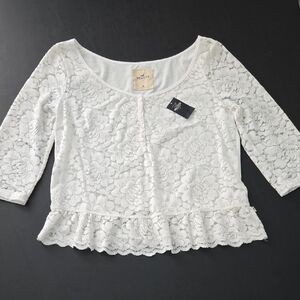 Hollister White Lace Ruffle Shirt - Size M - NWT